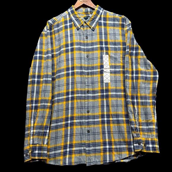 St. John's Bay Other - St John’s Bay Men’s XL Button Down Plaid Flannel Shirt Yellow Gray Long Sleeve